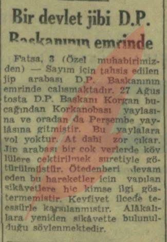 "Bir Devlet Jipi D.P. Başkanının Emrinde"