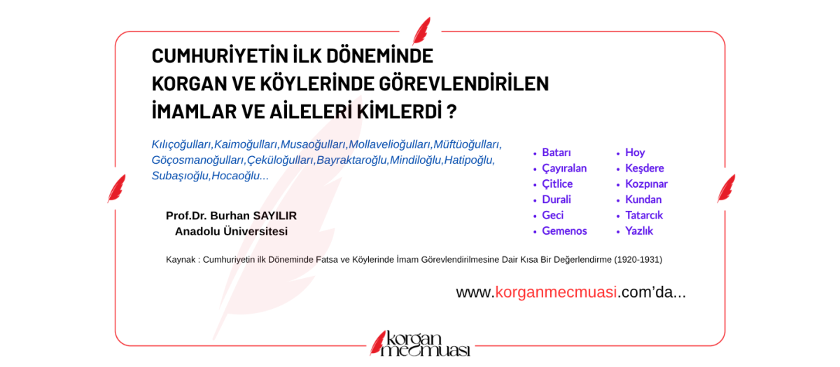 Cumhuriyetin İlk Yıllarında Korgan Köylerinde Din Hizmetleri ve İmamlar (1920-1931)