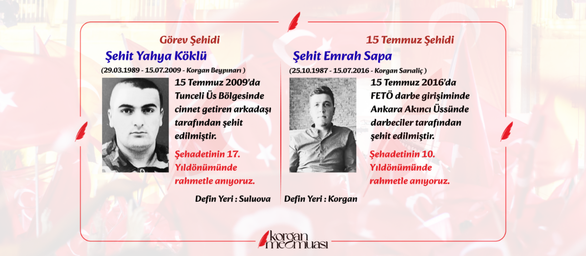 Şehit Yahya Köklü ve Şehit Emrah Sapa'yı Rahmetle Anıyoruz