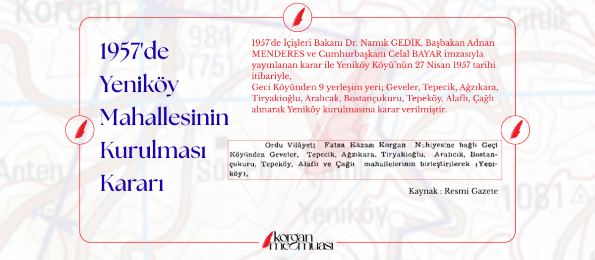 Yeniköy Mahallesinin 1957'de Kuruluş Hikayesi