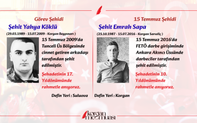 Şehit Yahya Köklü ve Şehit Emrah Sapa'yı Rahmetle Anıyoruz