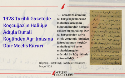 1928 Yılında Koçcuğaz Köyünün Nasıl Kurulduğuna Dair Gazete Haberi